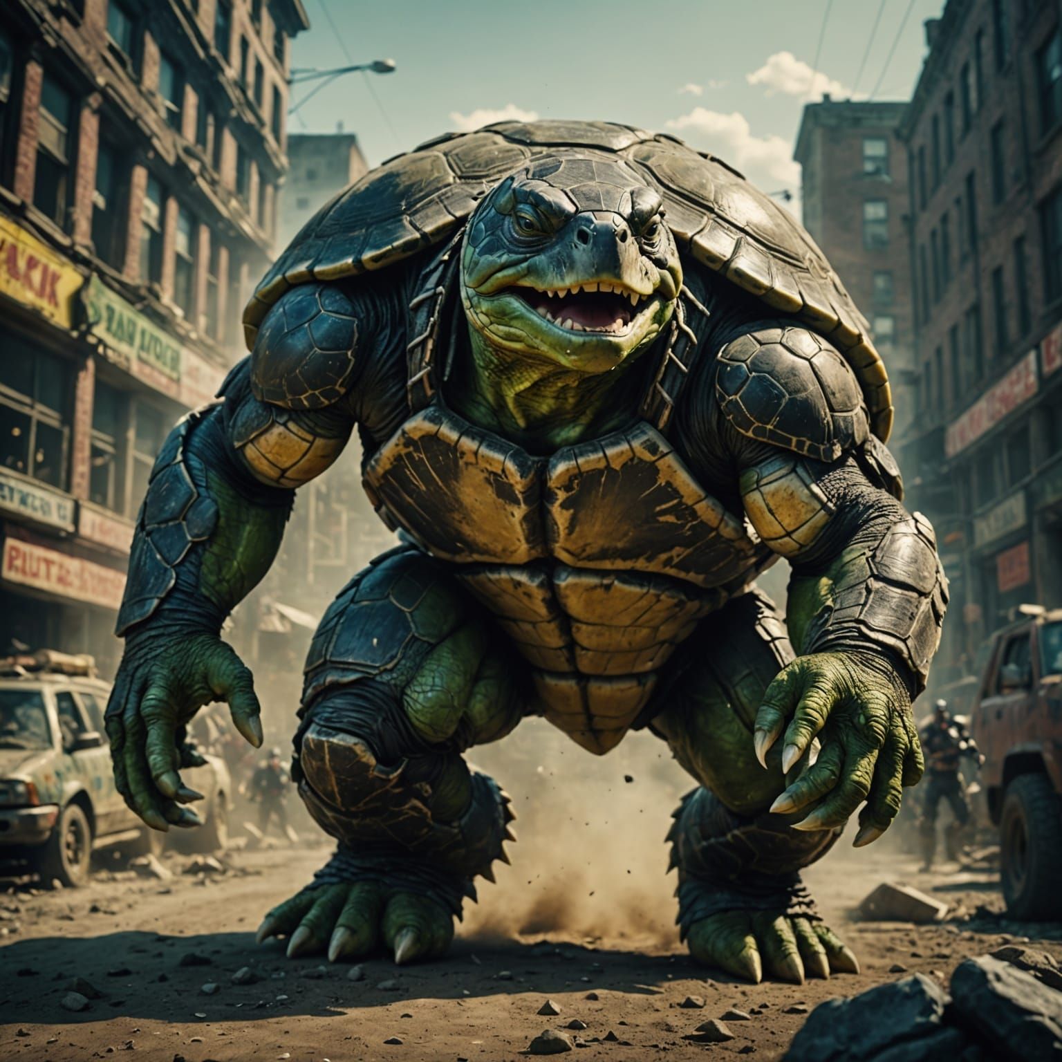 Powerful Turtle with Superhuman Speed in Cinematic Style