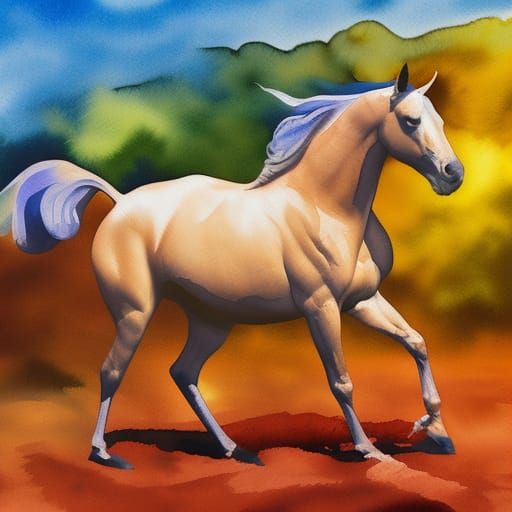 Horse in Gouache and Watercolor Style