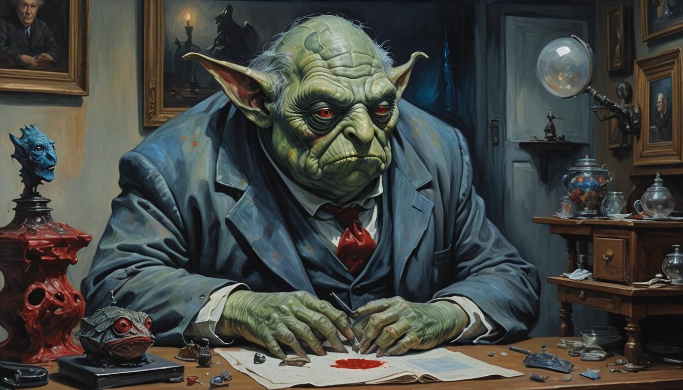 Melancholic Surrealist Portrait of a Vogon, Oil Painting