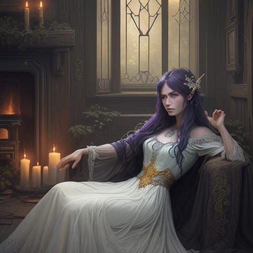 Ethereal Fairy in Cozy Shire Fireside Scene