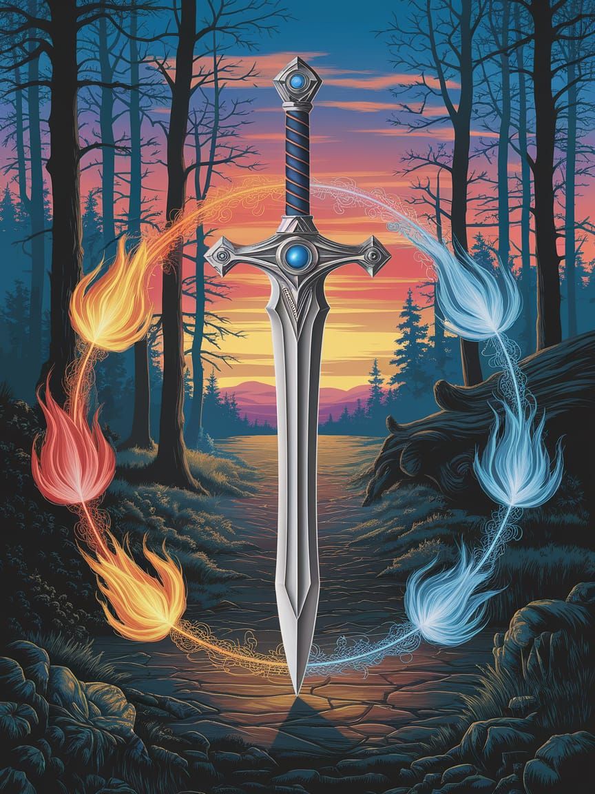 Elemental Magic Sword Forged by Wizard in Forest
