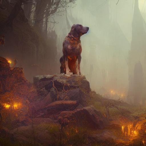 Detailed Dark Fantasy Dog Concept Art