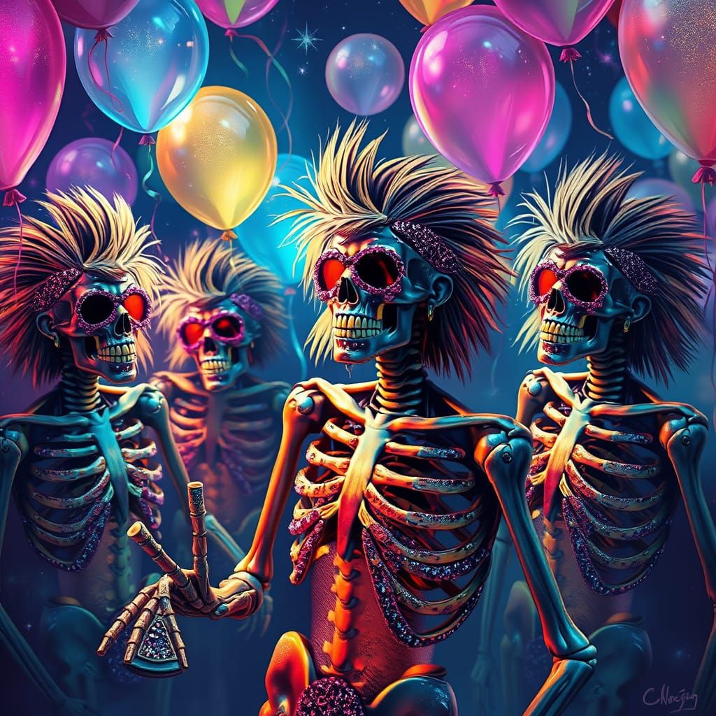 create a new years eve ball they are skeletons wearing  punk...
