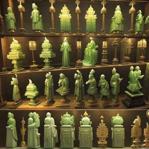 Jade and Marble Netsuke Sculptures in Moonlight