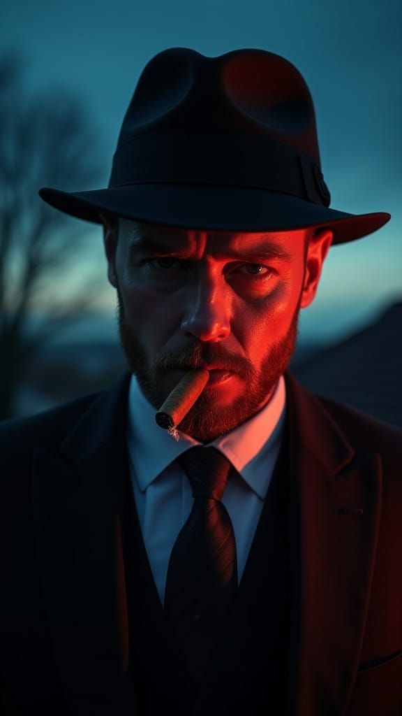 Noir Portrait of Confident Man with Cigar