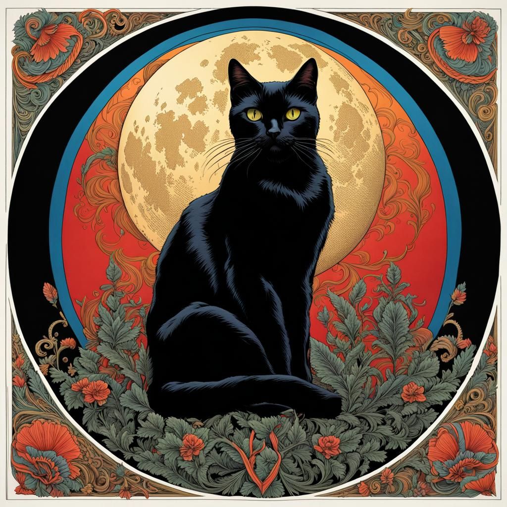 Dramatic Moonlit Portrait of Black Cat