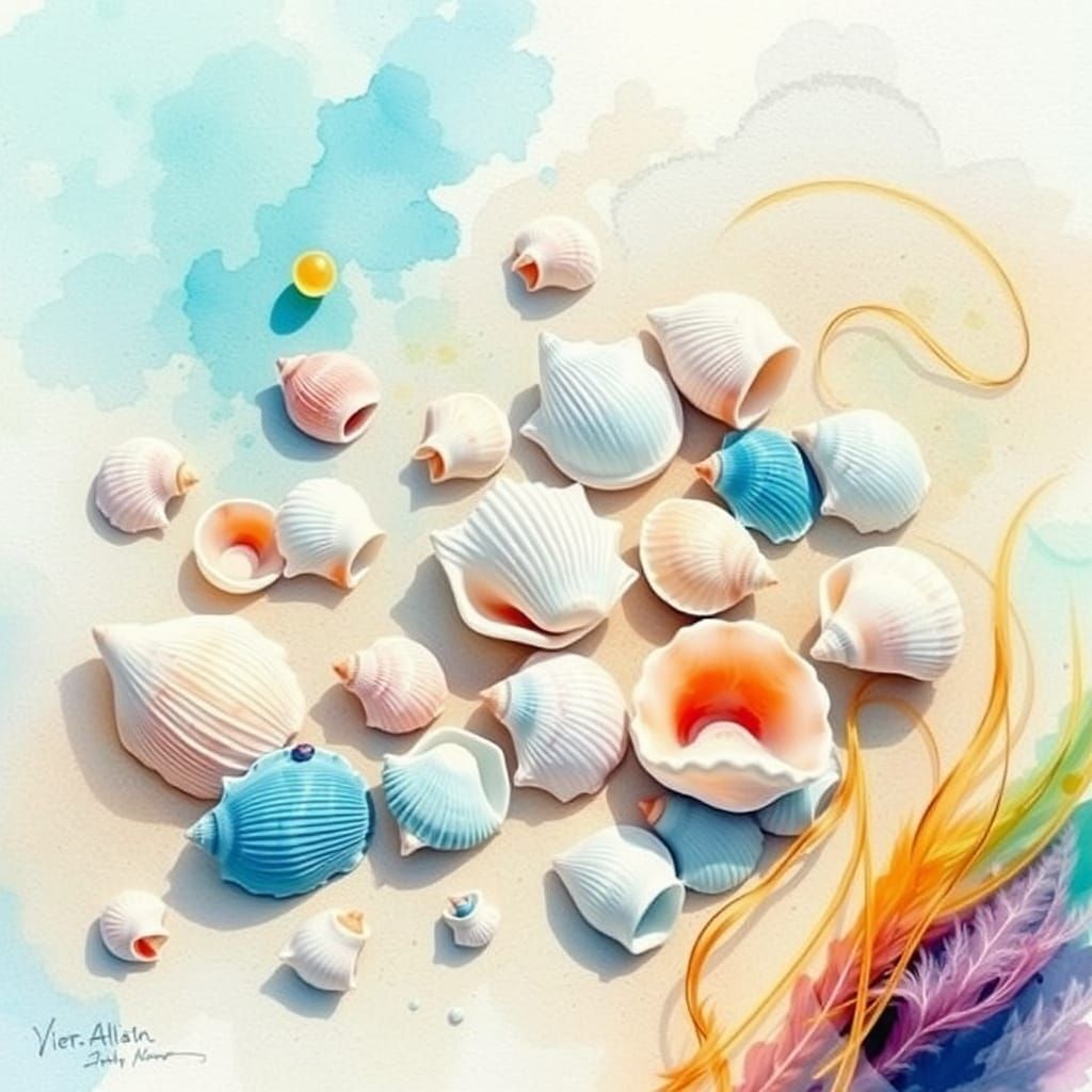 Vibrant Ocean Shell Collection in Dreamy, Ethereal Style