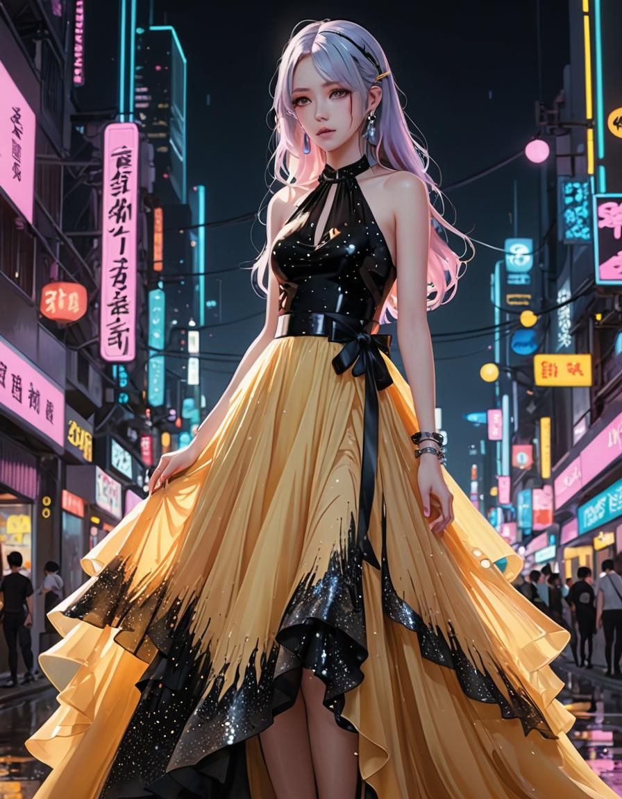 Pastel Goth Dress with Dripping Honey in Anime Style