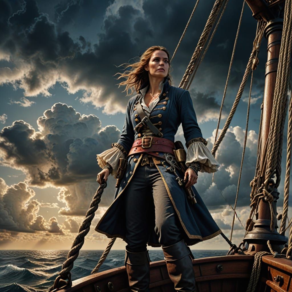 Hyper-Realistic Pirate-Captain Ascends the Rigging