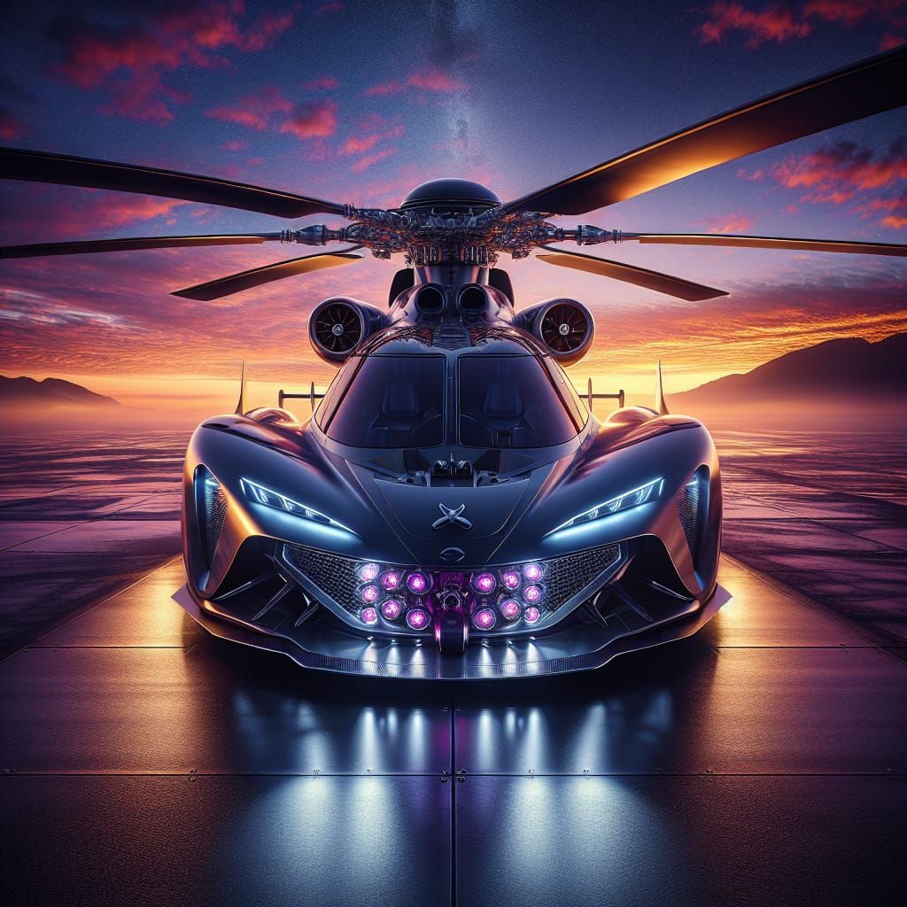 Futuristic Firefighting Helicopter in a Night Sky