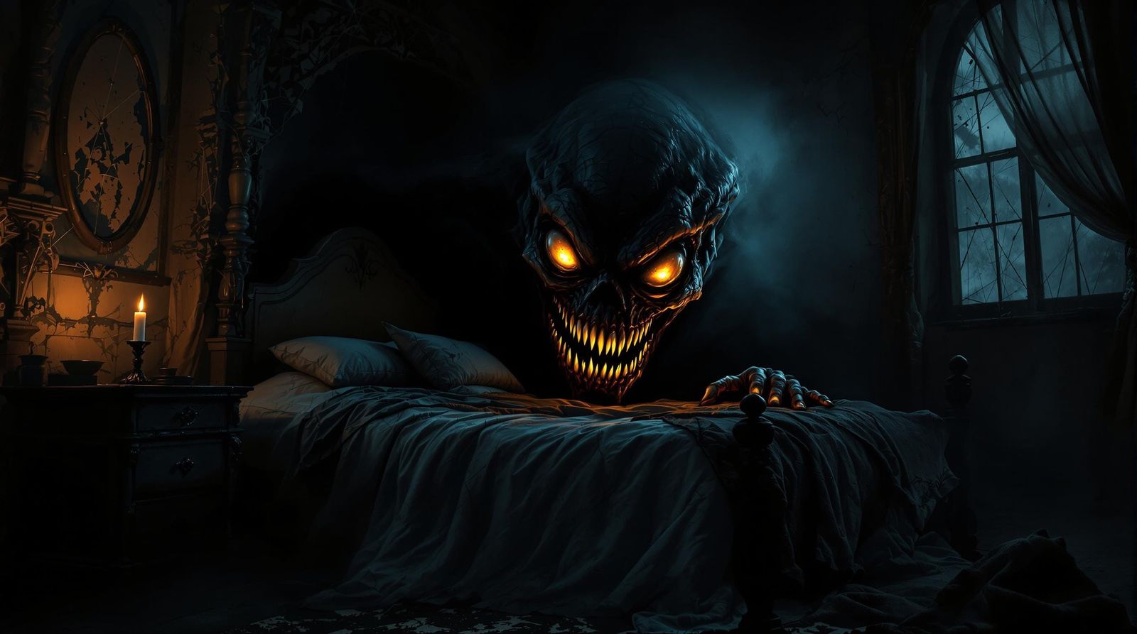 Gothic Horror Scene: Shadows and Monstrous Entity