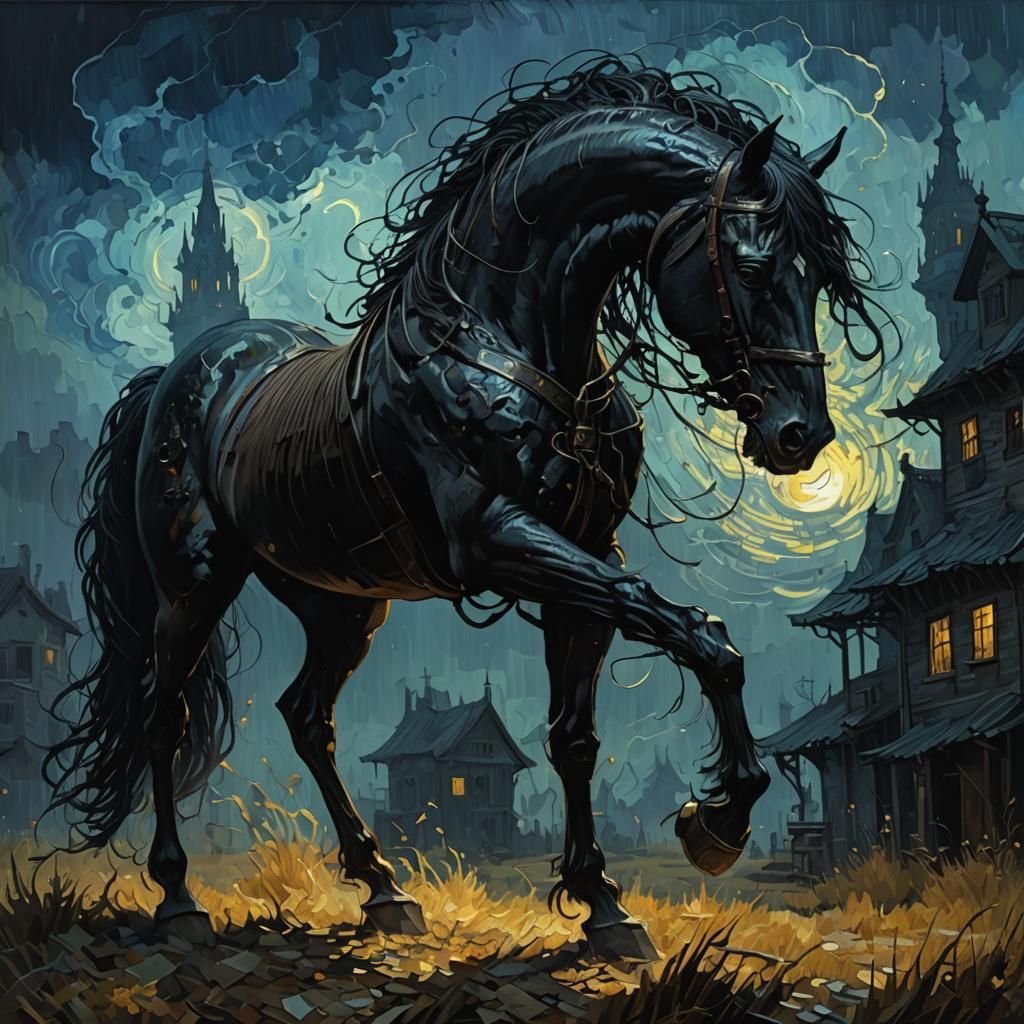 Eldritch Shadow Horse in Van Gogh Style