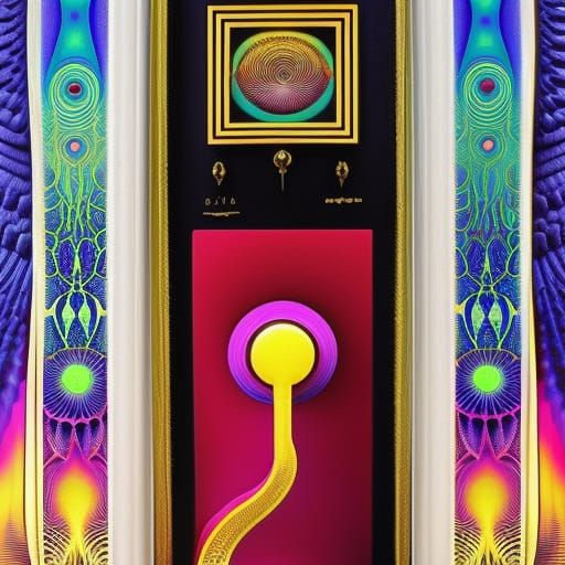 Surreal Fractal with Glowing Spirals in Mixed Media