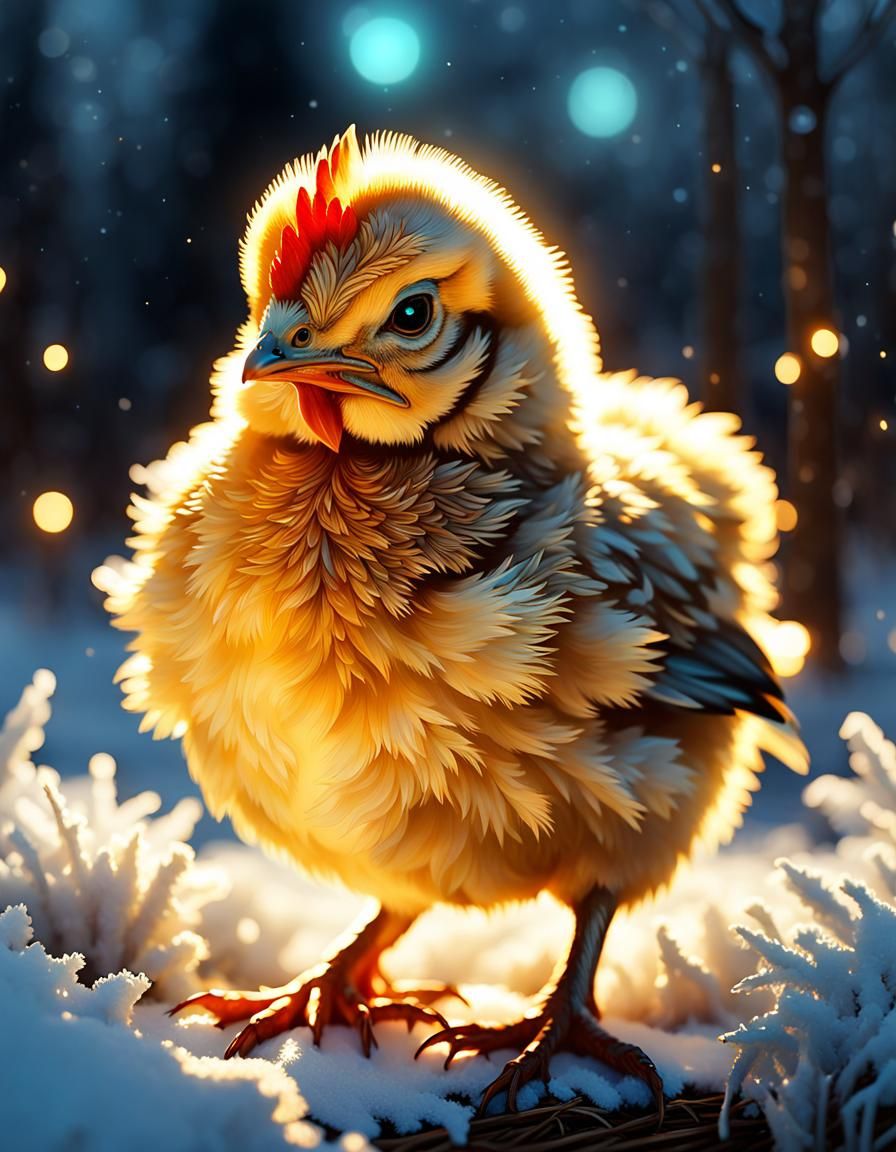 Winter Farm Chicken Portrait, Digital Art