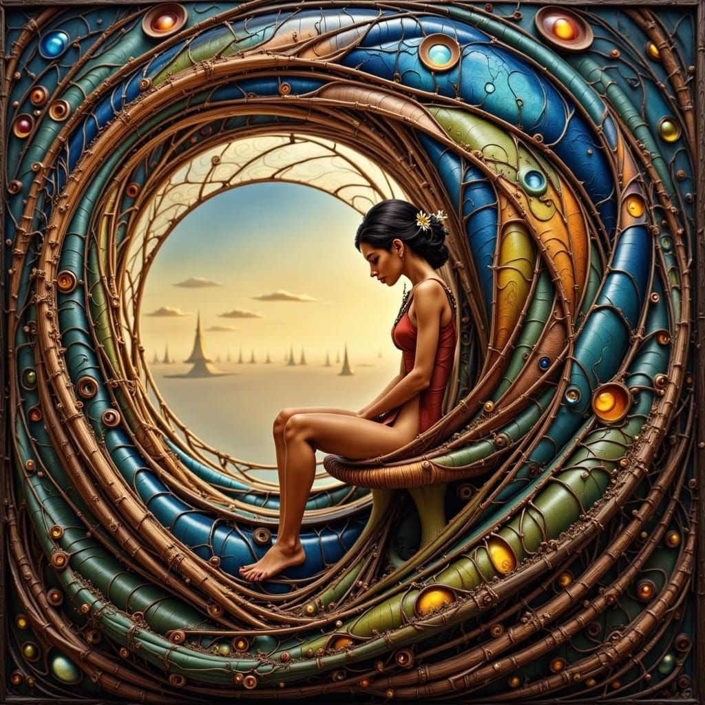 Abstract Fractal Princess in Forest with Double Exposure