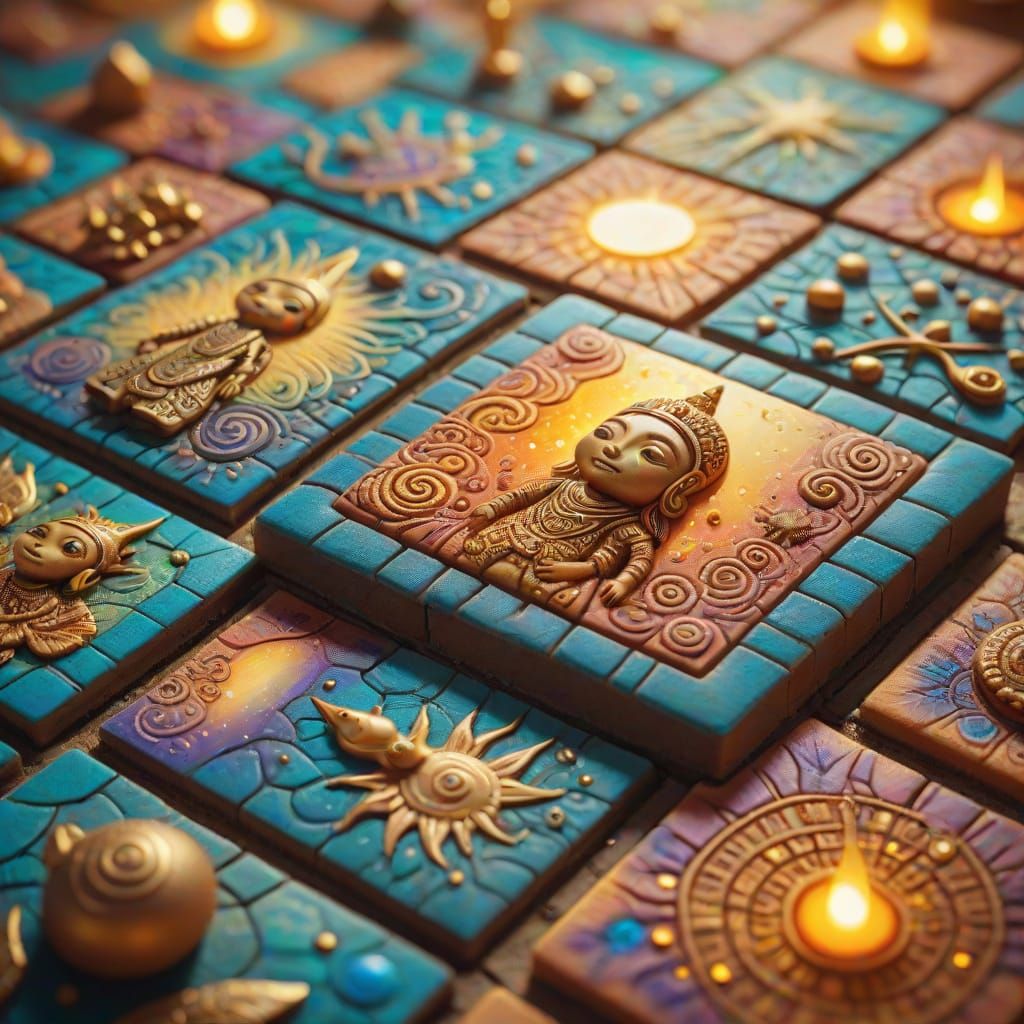 Miniature Clay Figures Playing in Golden Light