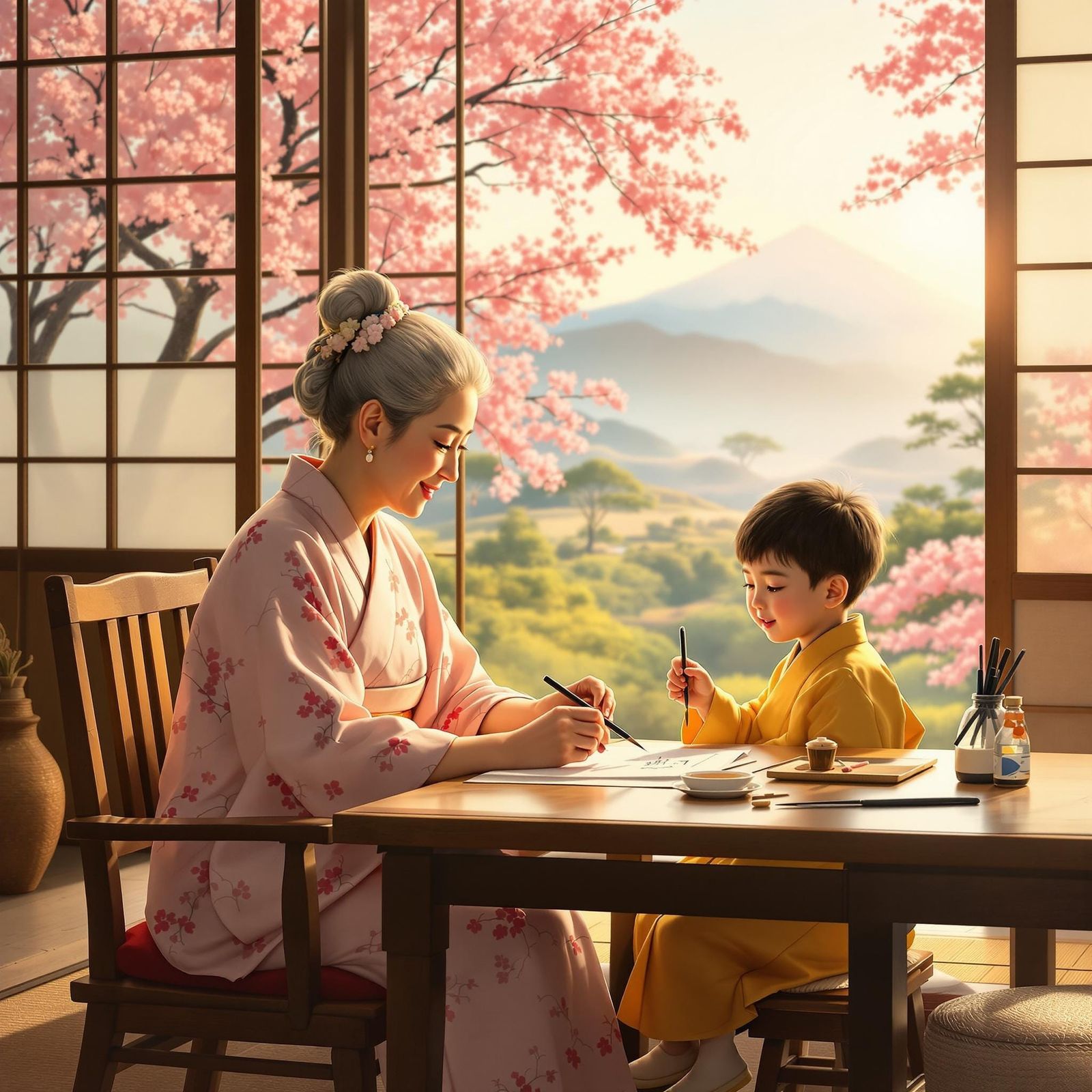 Warm Japanese Grandmother and Grandson Share Tradition in Se...