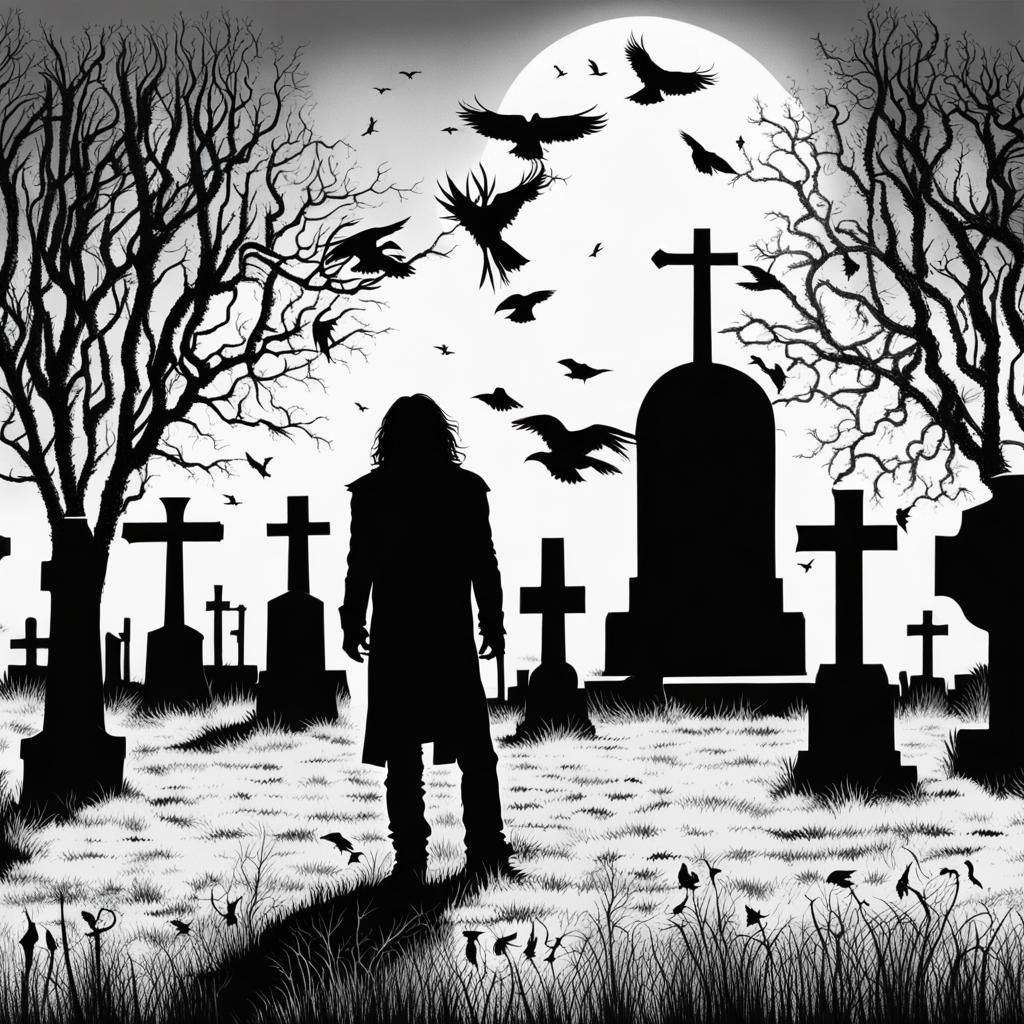 The Crow Graveyard Silhouette: Eric Draven Inspired