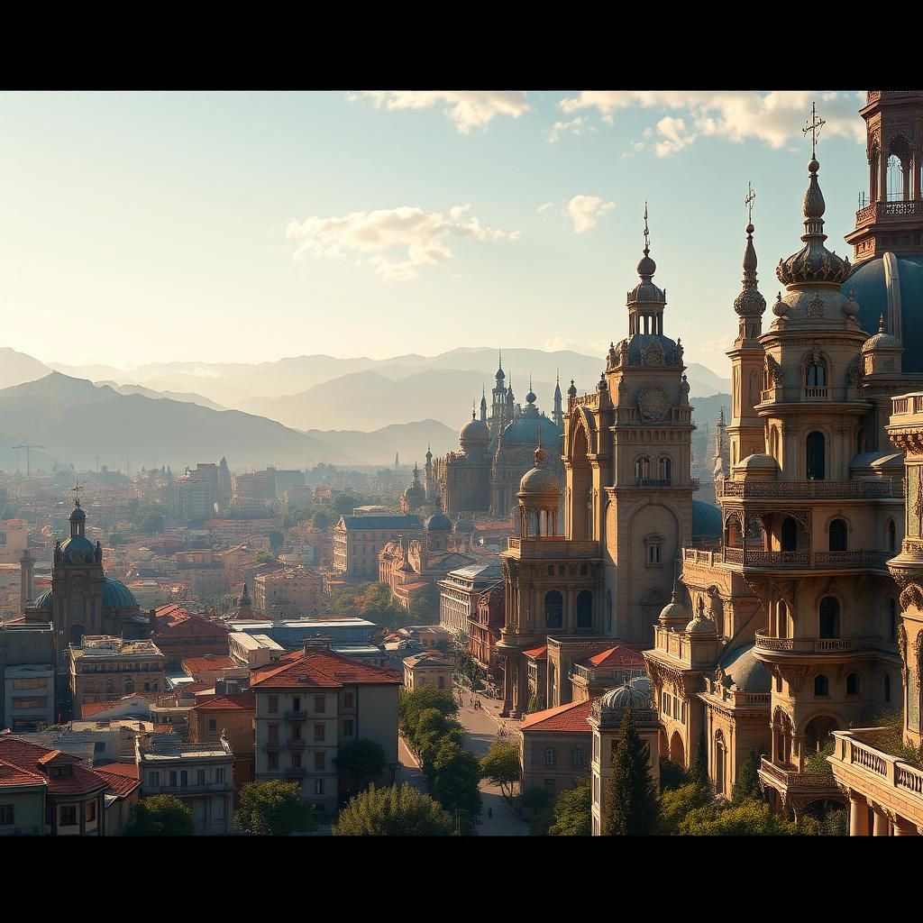 Albanian Cityscape in a Matte Painting Style