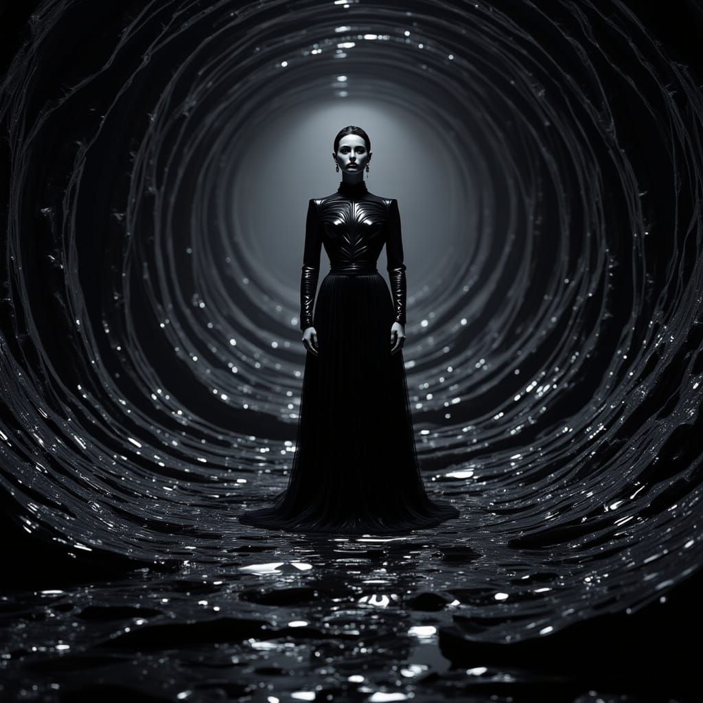 Haute Couture Fashion in a Black Vortex
