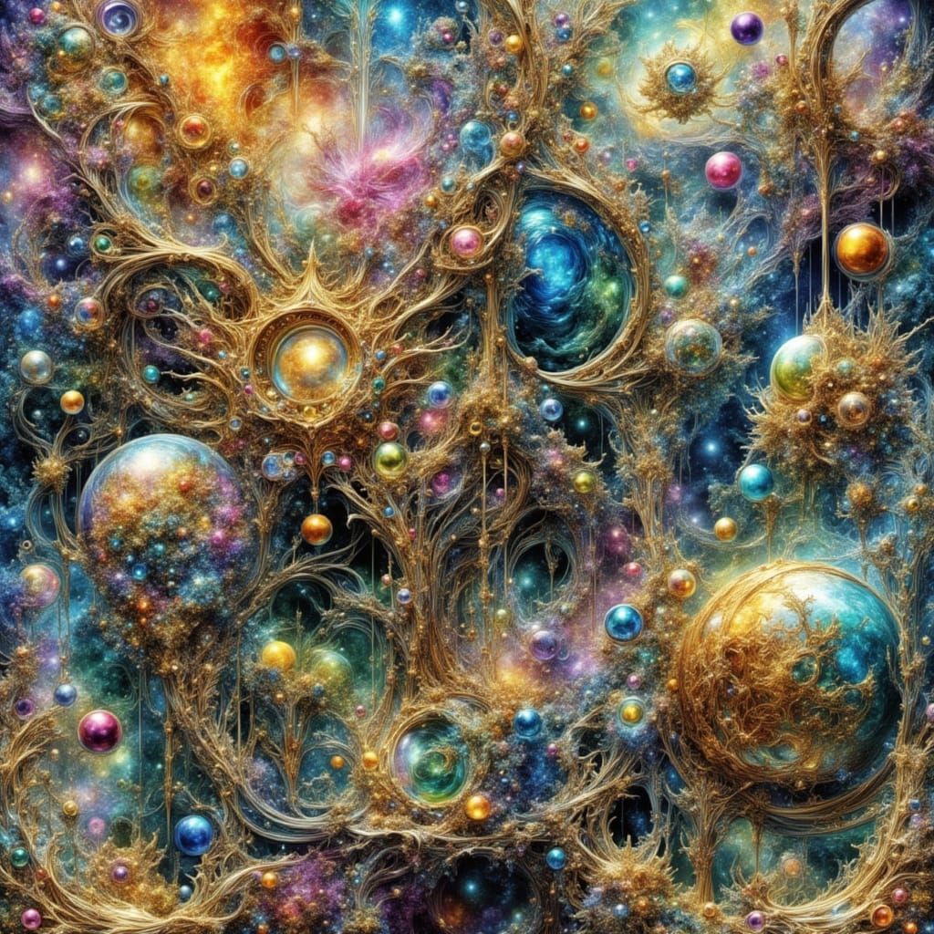 Cosmic Abstract Garden in Ian Miller Style