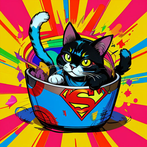 Vibrant Superhero Cat in Pop-Art Style