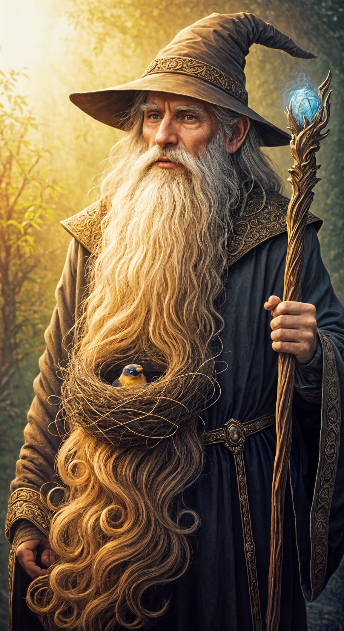 Merlin with his whimsical bird nest beard