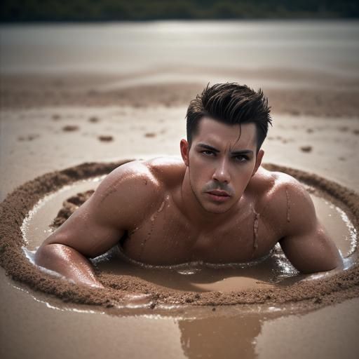 Man in Latex Sinking in Quicksand: Professional Photography
