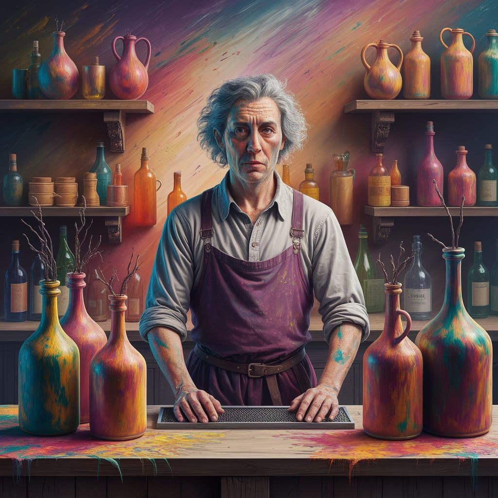 Expressionist Medieval Bartender in Contemplation