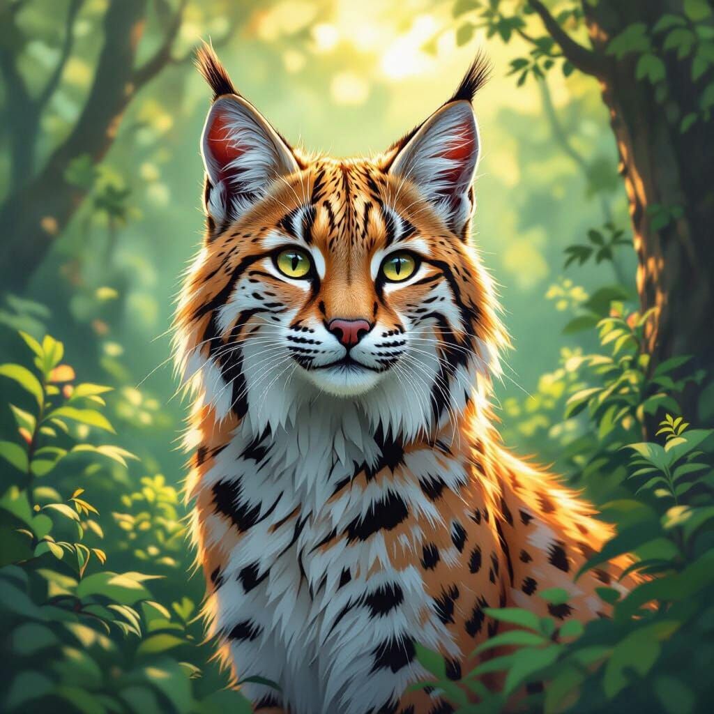 Vibrant Bobcat in Dreamy Ethereal Forest