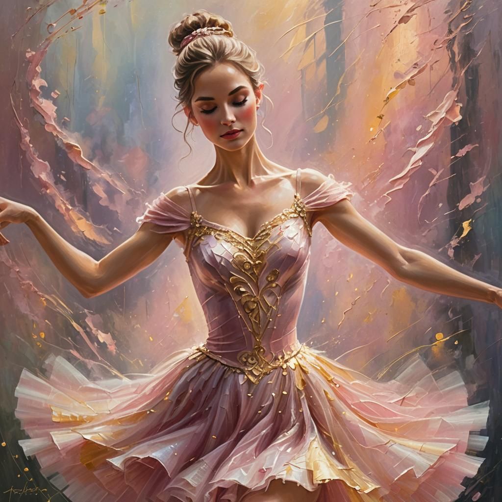 Ballerina's Ethereal Dance: An Impasto Painting