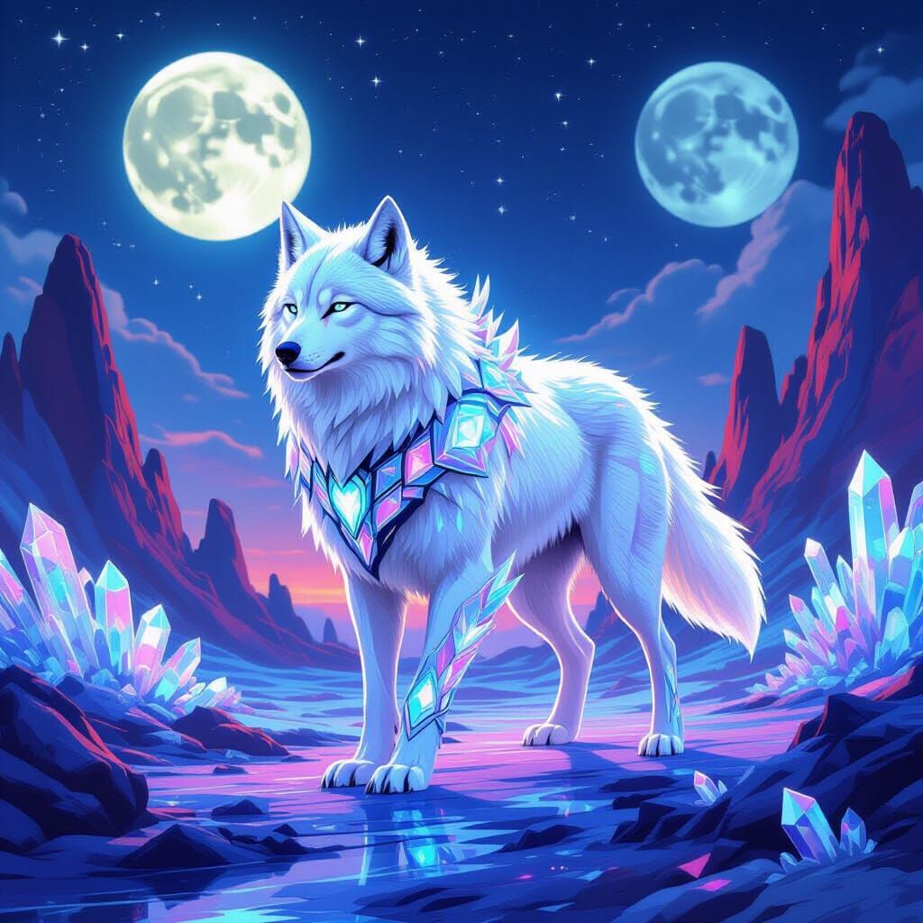 Bioluminescent Wolf in Alien Landscape, Cosmic Art