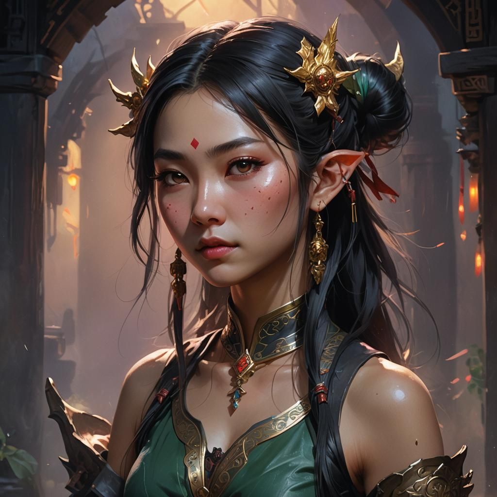 Chinese Elf Girl in Dark Fantasy Style