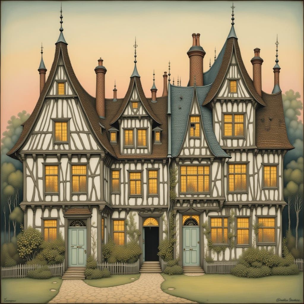 Idyllic German Half-Timber Houses in Soft Evening Light