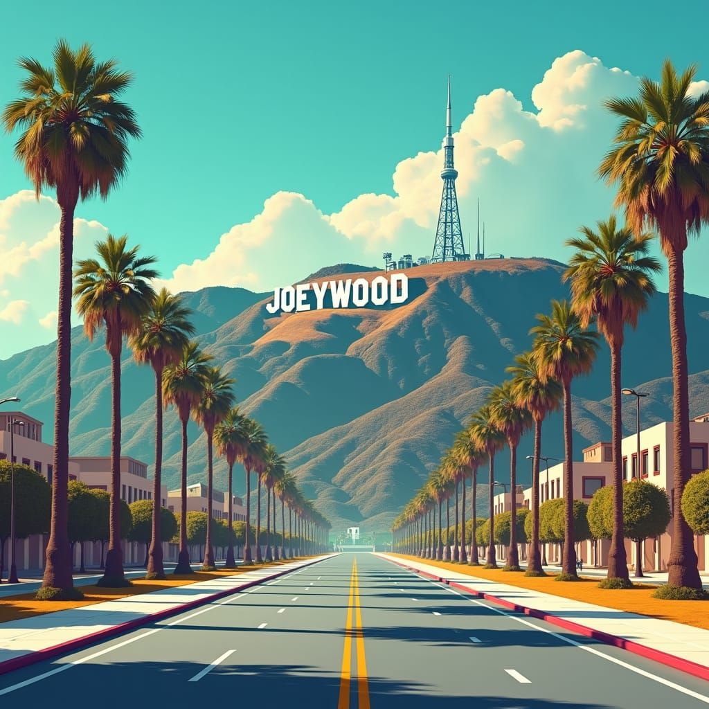 Retro-Futuristic Cityscape with JOEYWOOD Sign