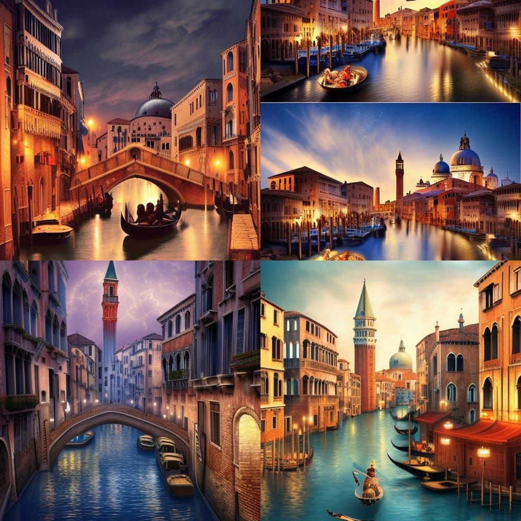Venetian Steampunk City at Night: Fantasy Concept Art