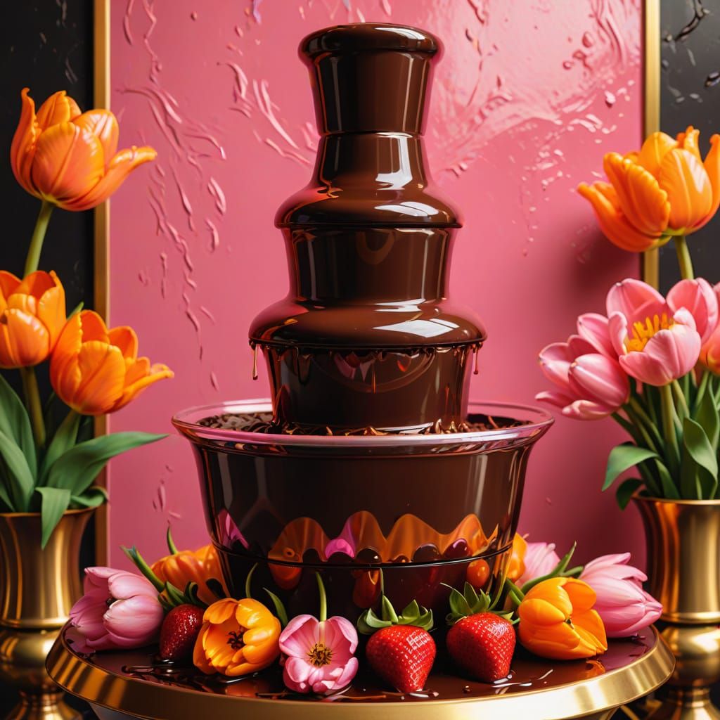 Pop Art Chocolate Fountain with Strawberries and Tulips
