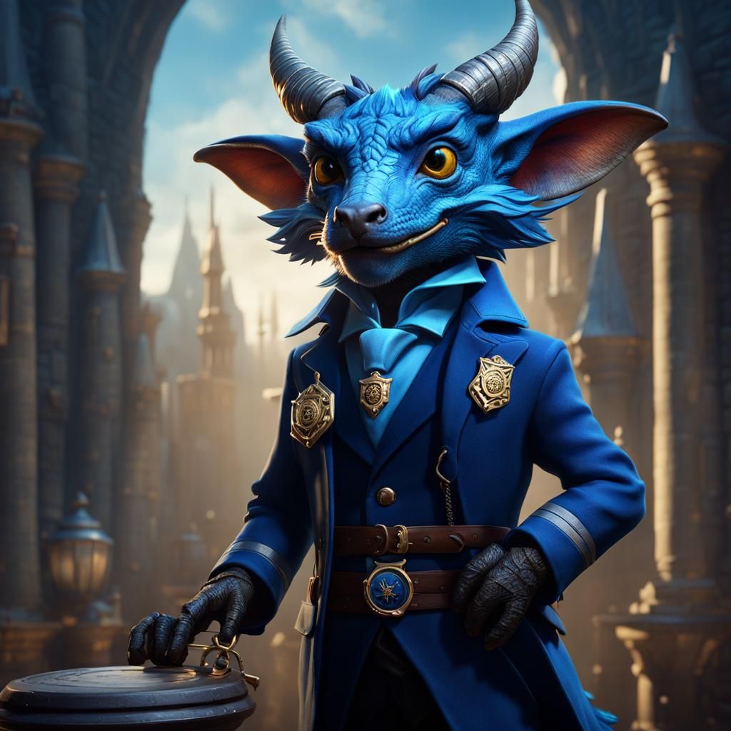 Blue Kobold Sheriff in Detailed Matte Painting