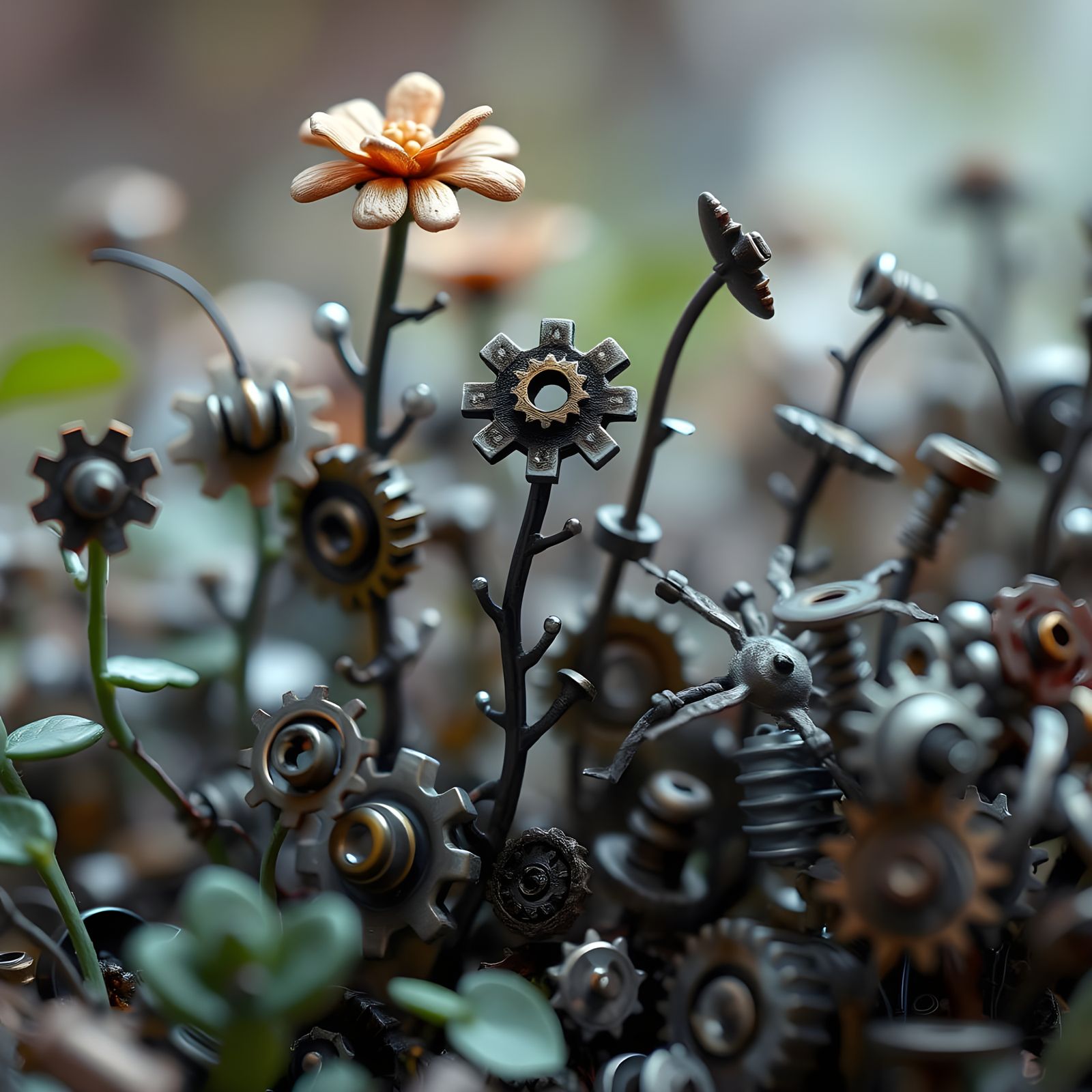 Steampunk Mechanical Garden Blooms in Detailed Digital Art