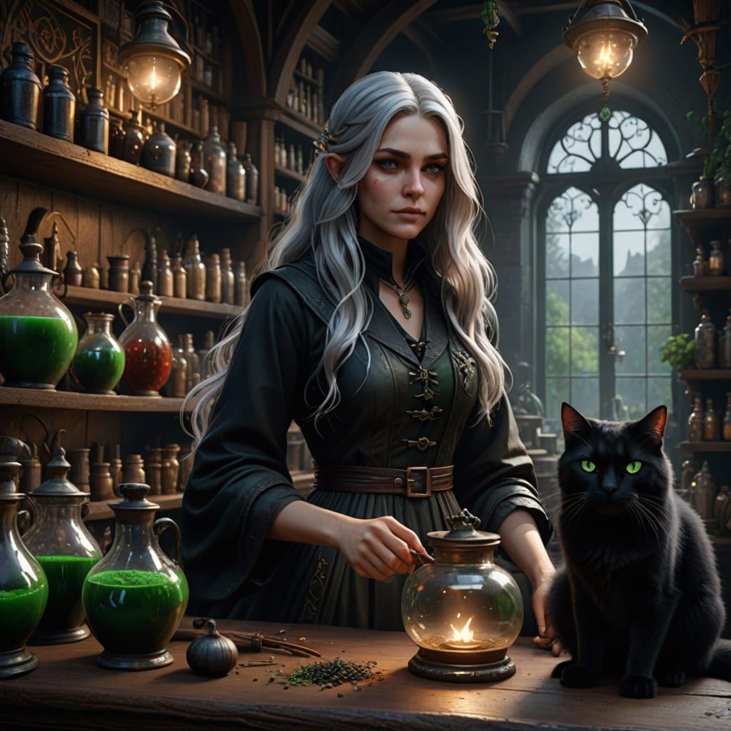Enchanted Apothecary Witch in Mystical Lighting