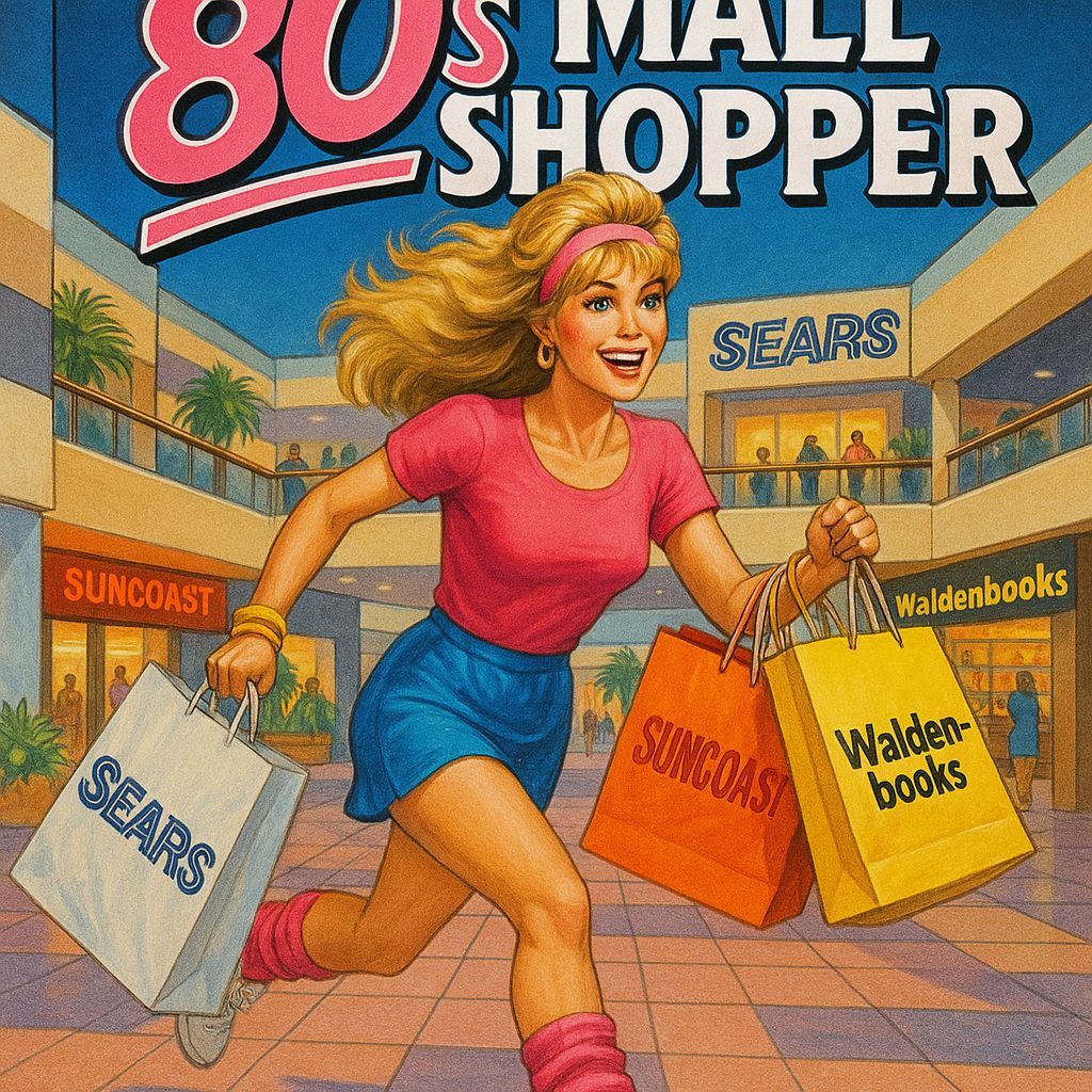 Retro 80s Mall Shopper Video Game Cover
