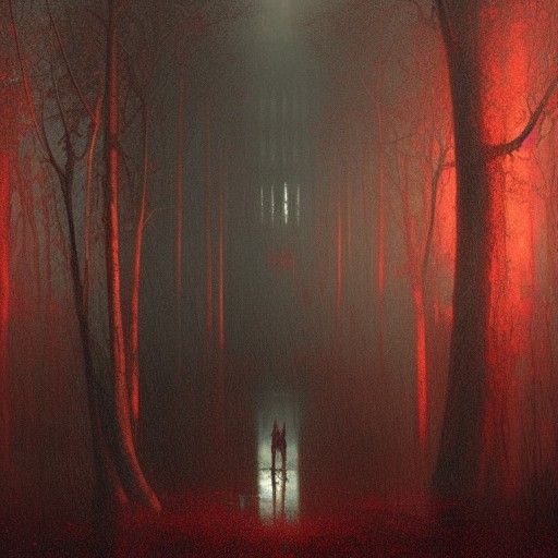 Dark Red Palace with Watcher God in Romanticism Style