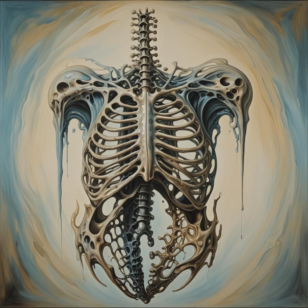 Surreal Ribcage Melting Oil Painting in Dali Style