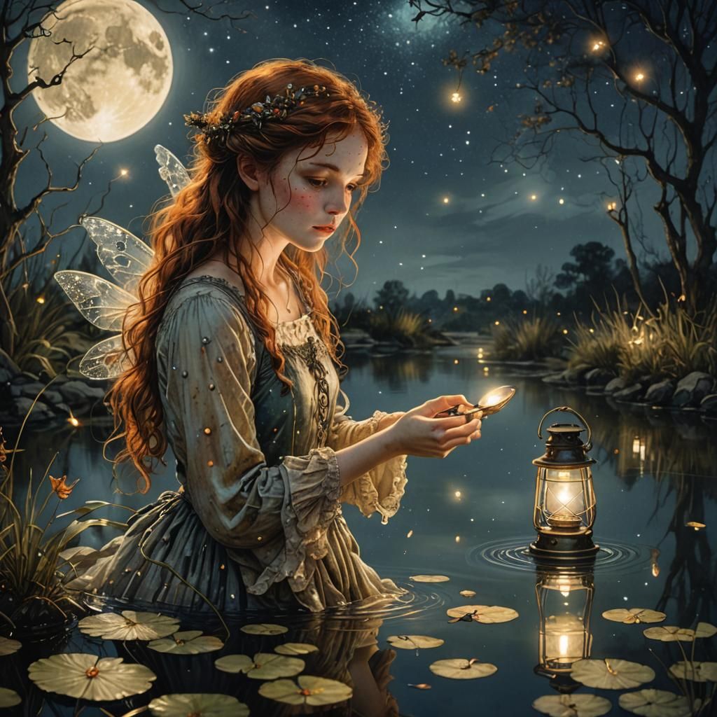 Mystical Fairy Reflection by Moonlight