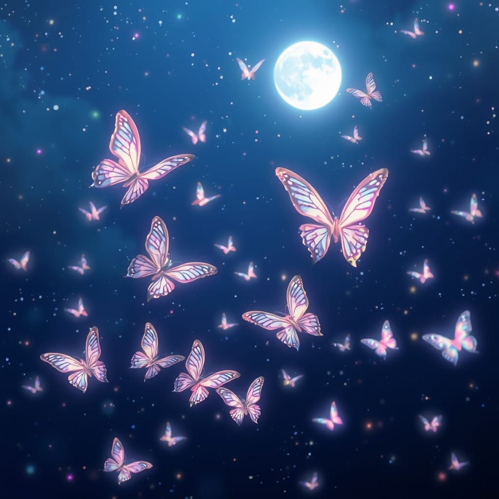 Surreal Butterflies Dance in Starry Night Sky