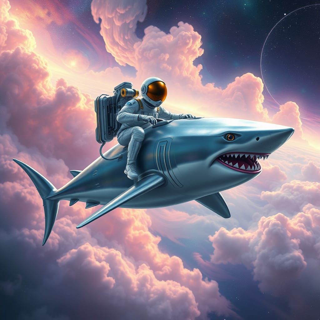 Astronaut and Cosmic Shark Soar Through the Via Lactea in Fu...