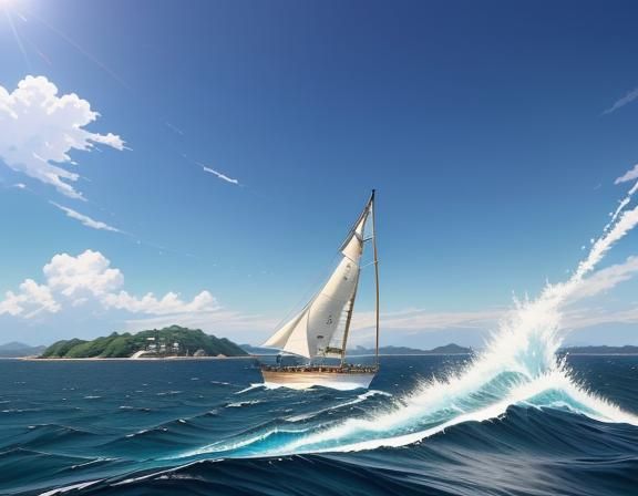 Catamaran Adventure in Setou Sea: 3D Anime Art