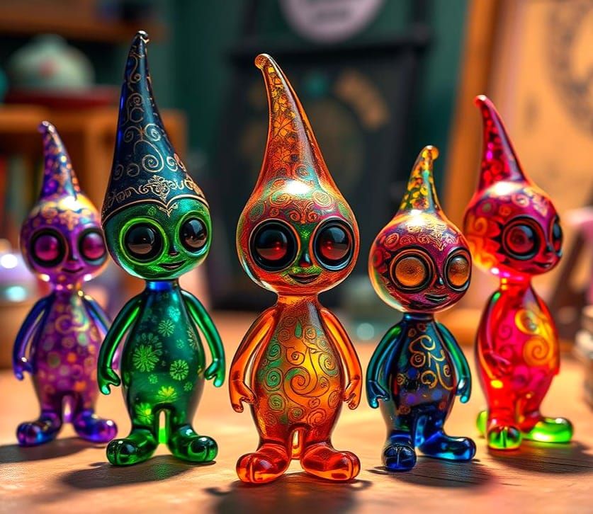 Whimsical Glass Figurines in Enamel Art Style