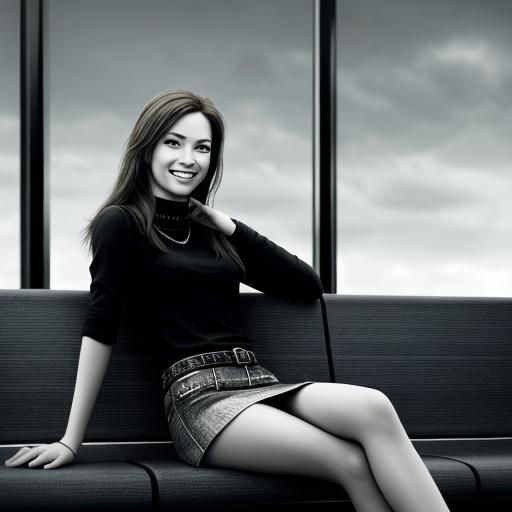 Airport Rockstar Model Laughing in Miniskirt