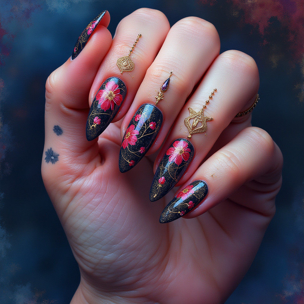 Watercolor Hand with Intricate Nail Art